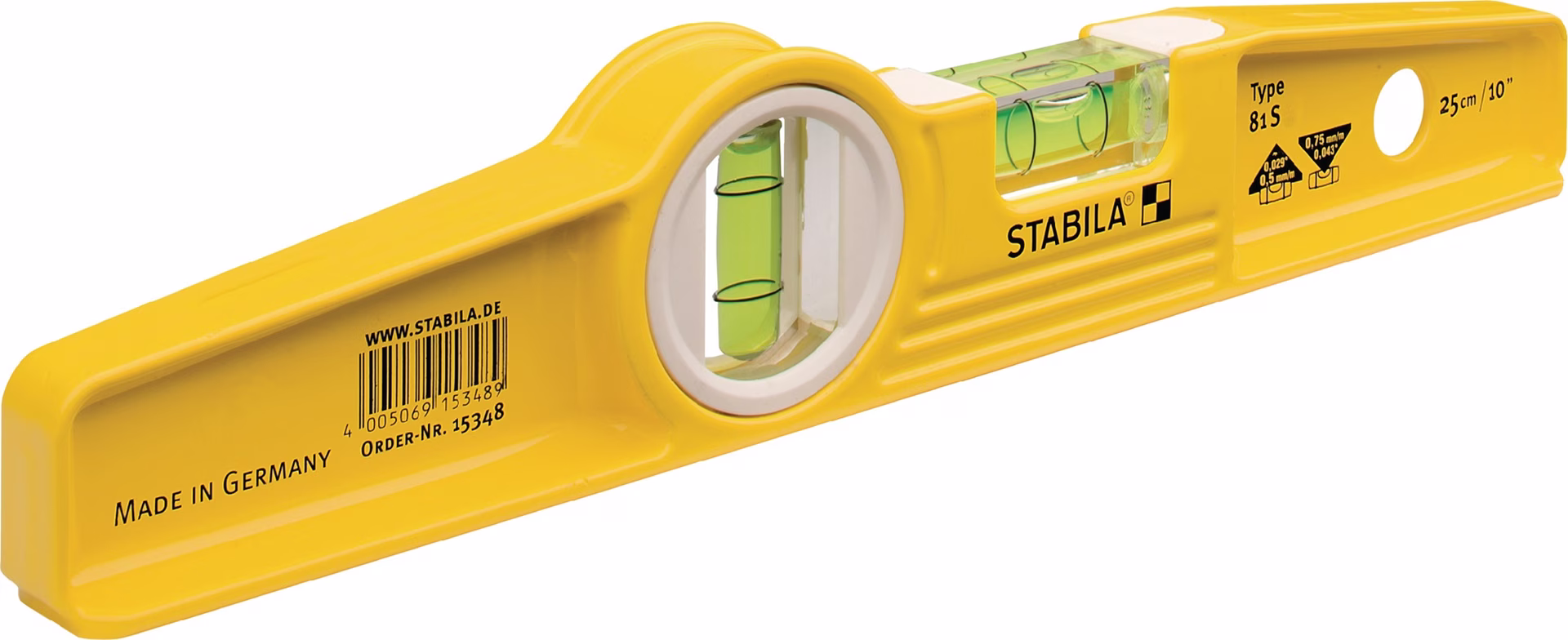 Torpedowasserwaage 81 S 25cm Alu.gelb ± 0,5 mm/m o.Gürteltasche 0,5 mm/m