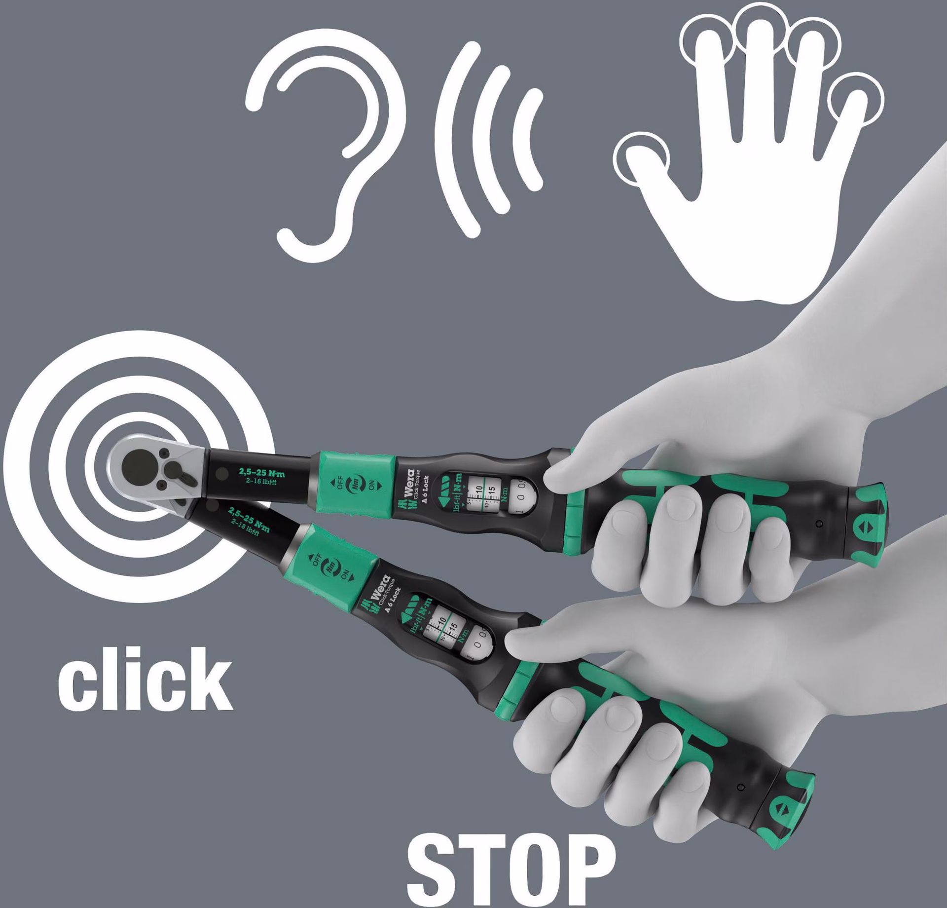 Drehmomentschlüssel Click-Torque Lock A 6 1/4 Zoll 2,5-25 Nm