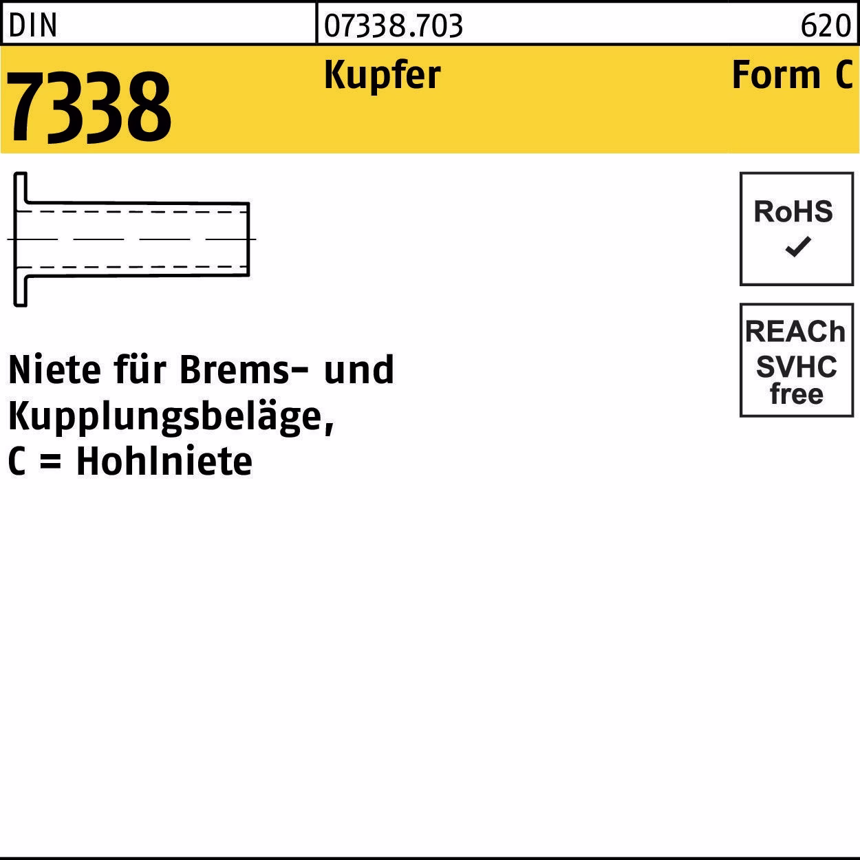 Niete DIN 7338 FormC C 8x 20 Kupfer 100 Stück