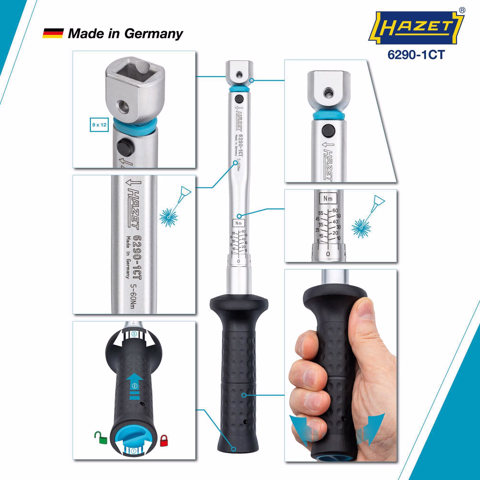 Drehmomentschlüssel 6290-1CT 5-60 Nm 9x12mm