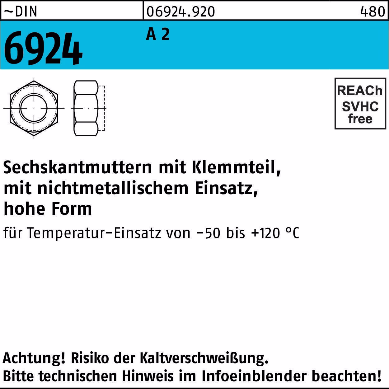 Sechskantmutter DIN 6924 Klemmteil A 2