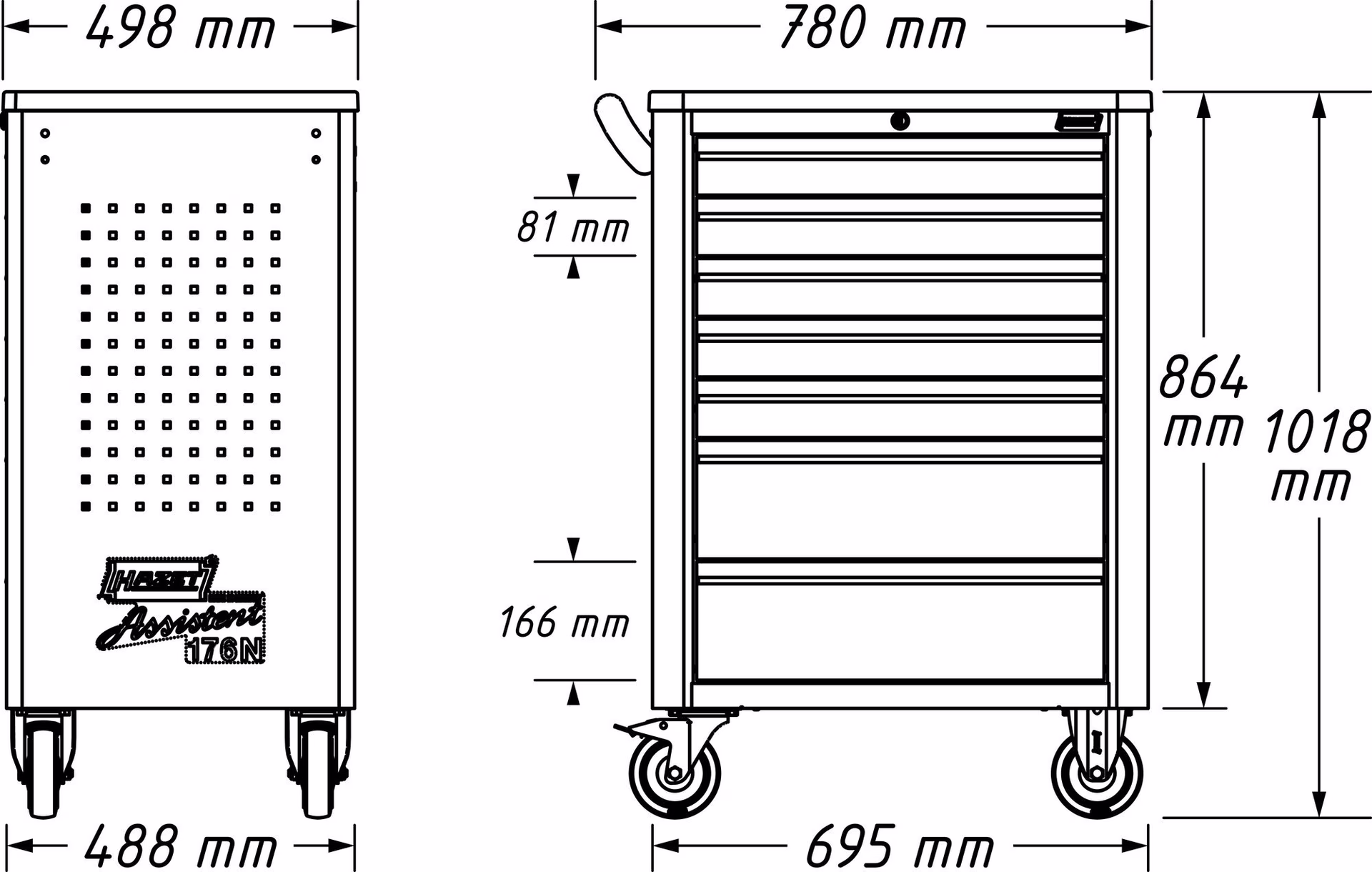 Wkz.wagen 176N-7 B498xT780xH1018mm 480kg 7 Schubl