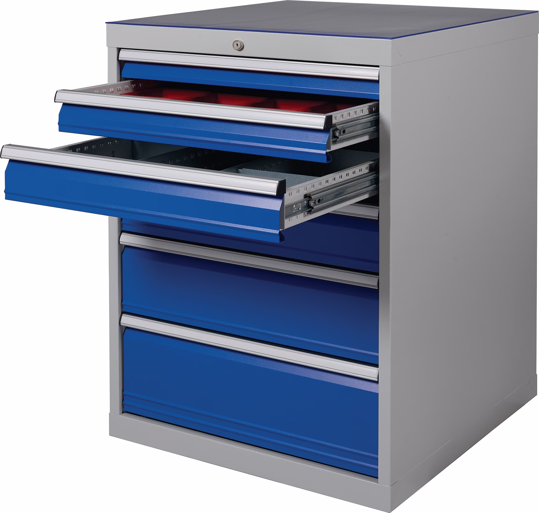 Schubladenschrank H1019xB705xT736mm lichtgrau/signalblau 6 Schubl