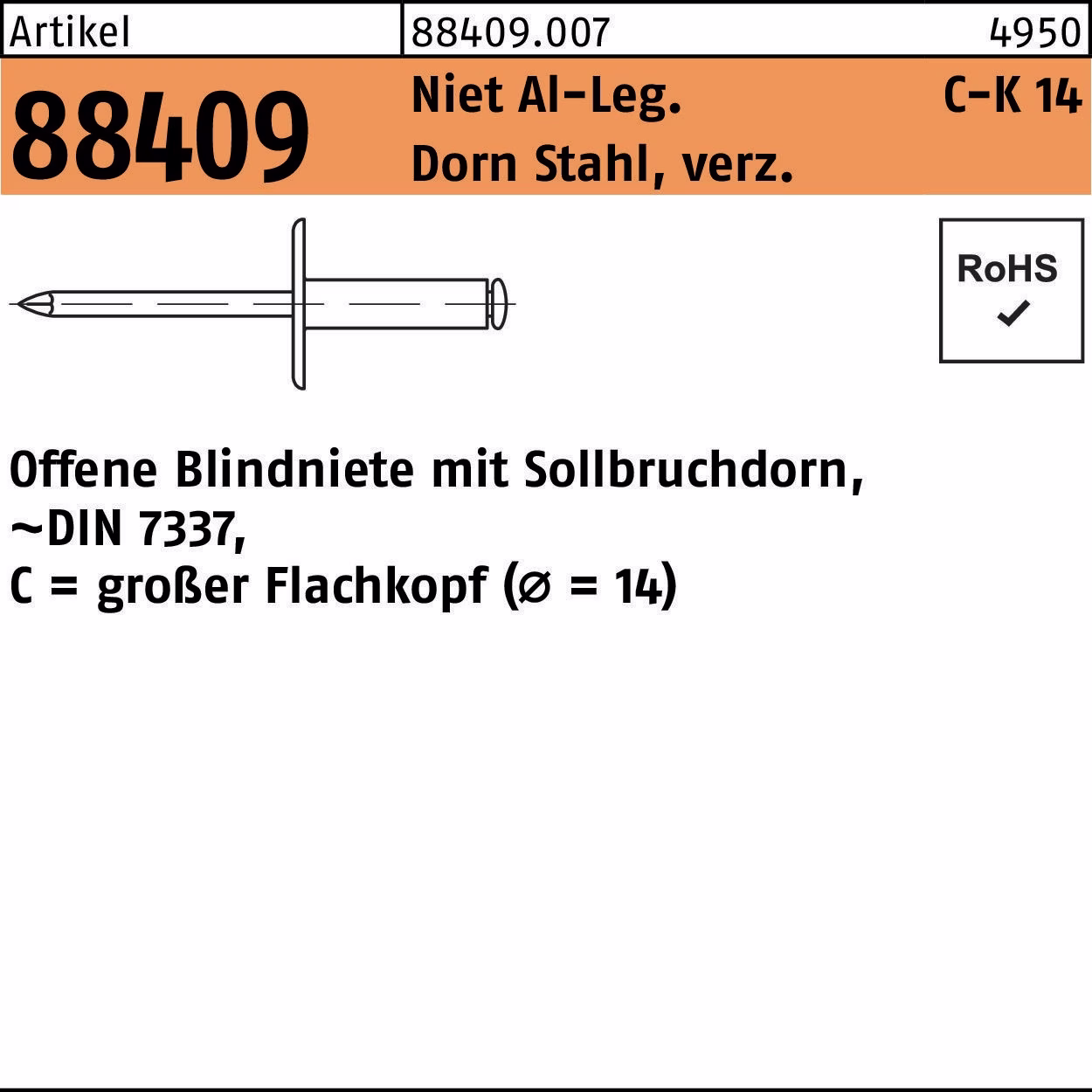 Blindniete R 88409 großer FLAKO Niet Stahl verz.