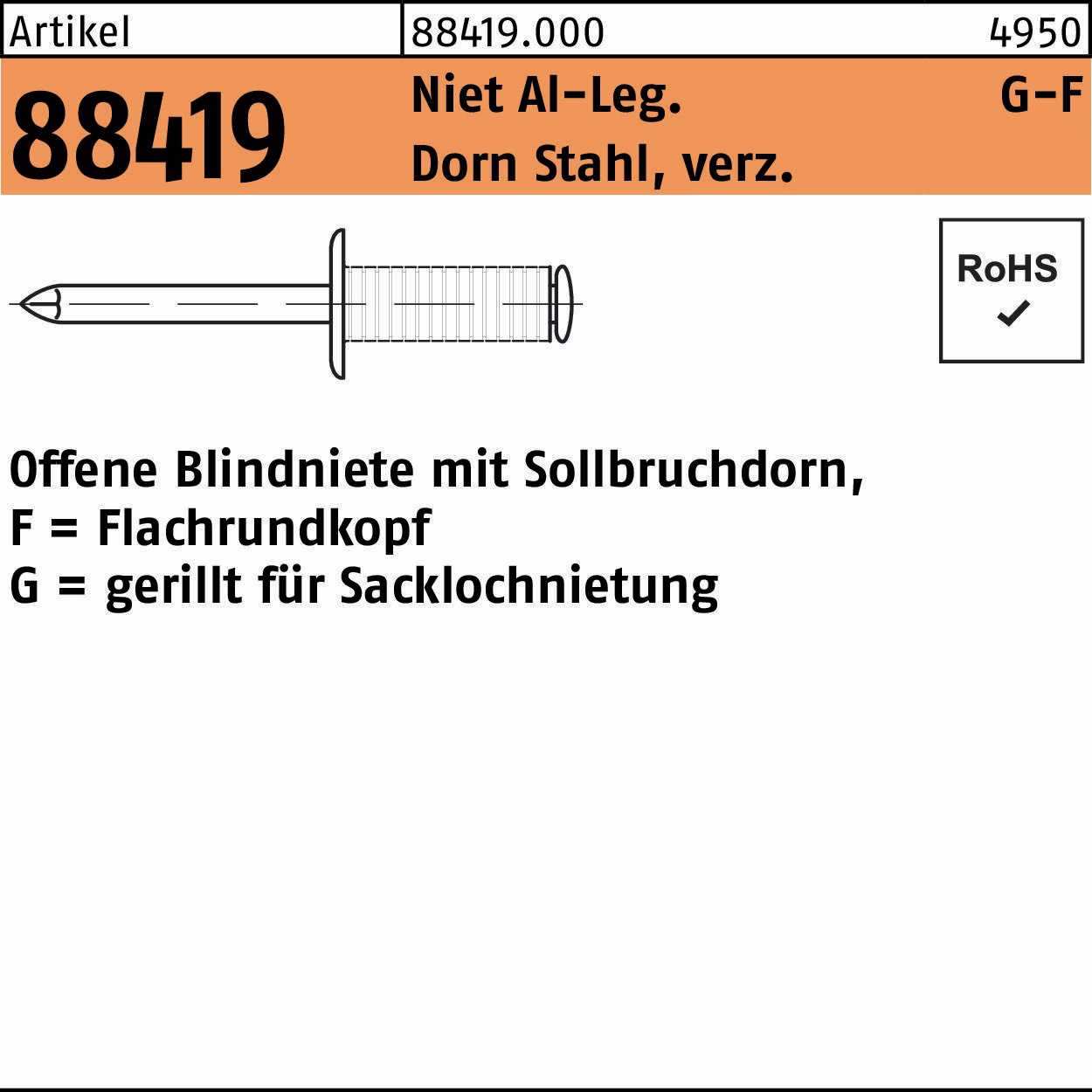 Blindniete R 88419 Flachrundkopf Niet Aluminium/Dorn Stahl verz. 500St.