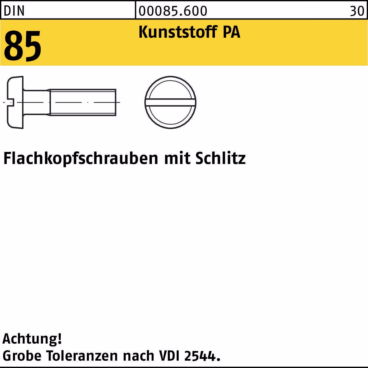 Flachkopfschraube DIN 85 m.Schlitz Polyamid 200