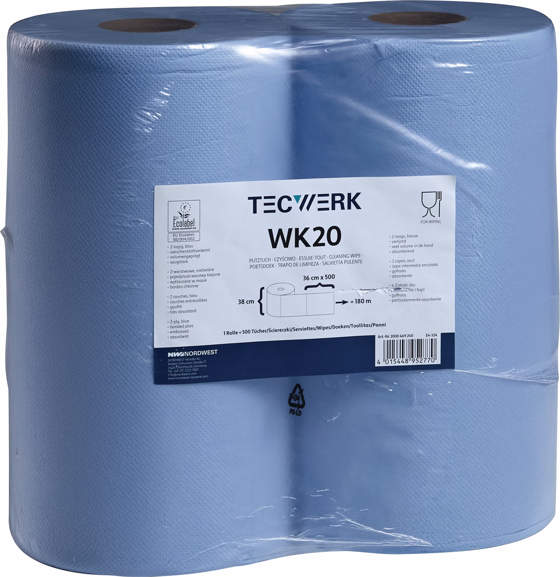 Putztuch WK 20 L.ca.360 mmxB.ca.380mm blau 2-lagig,volumengeprägt