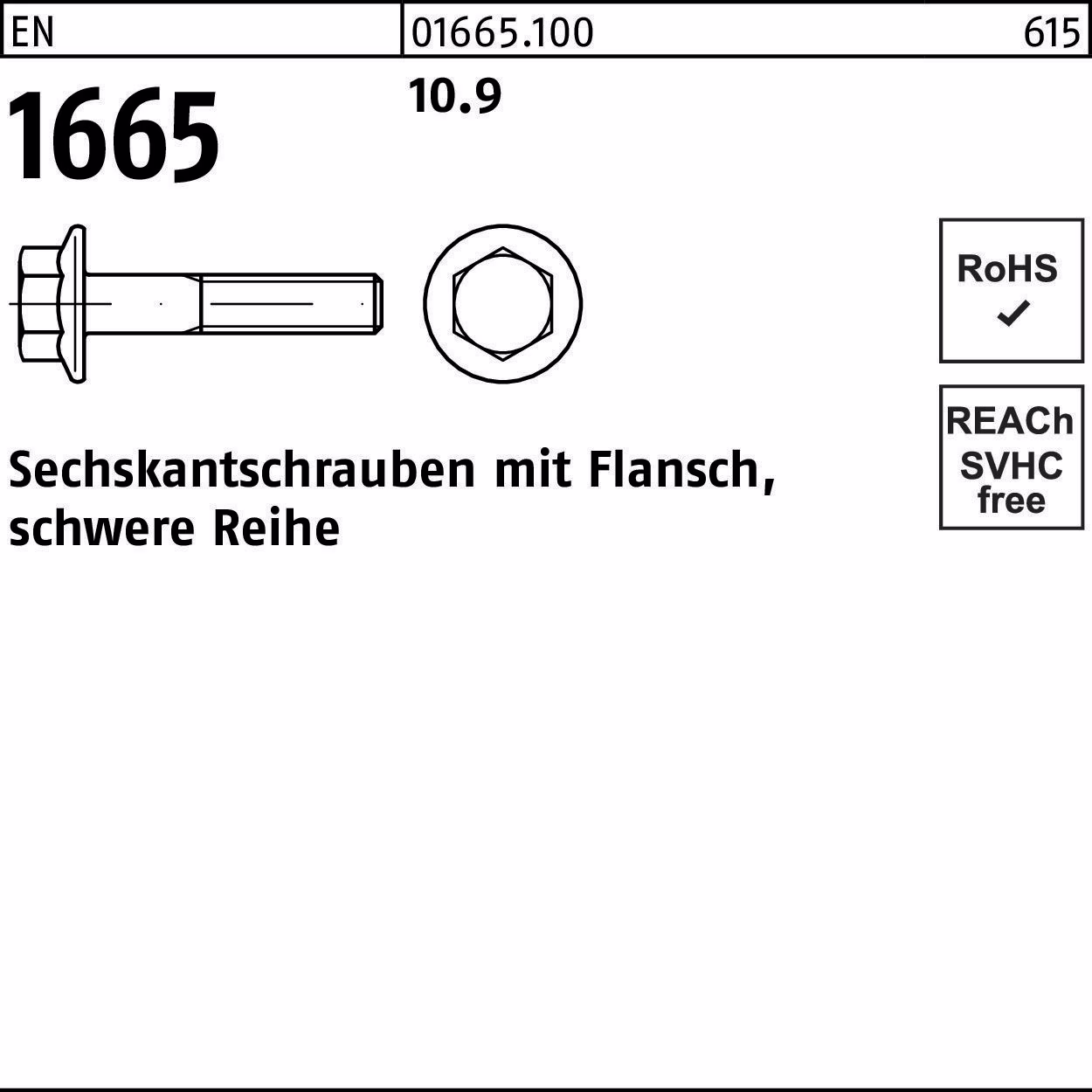Sechskantschraube EN 1665 Flansch M12x 40 10.9 100 Stück