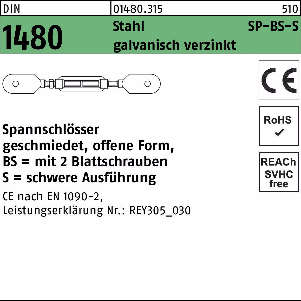 Spannschloss DIN 1480 offen 2Blattschrauben SP BS-S galv.verz. 1St.