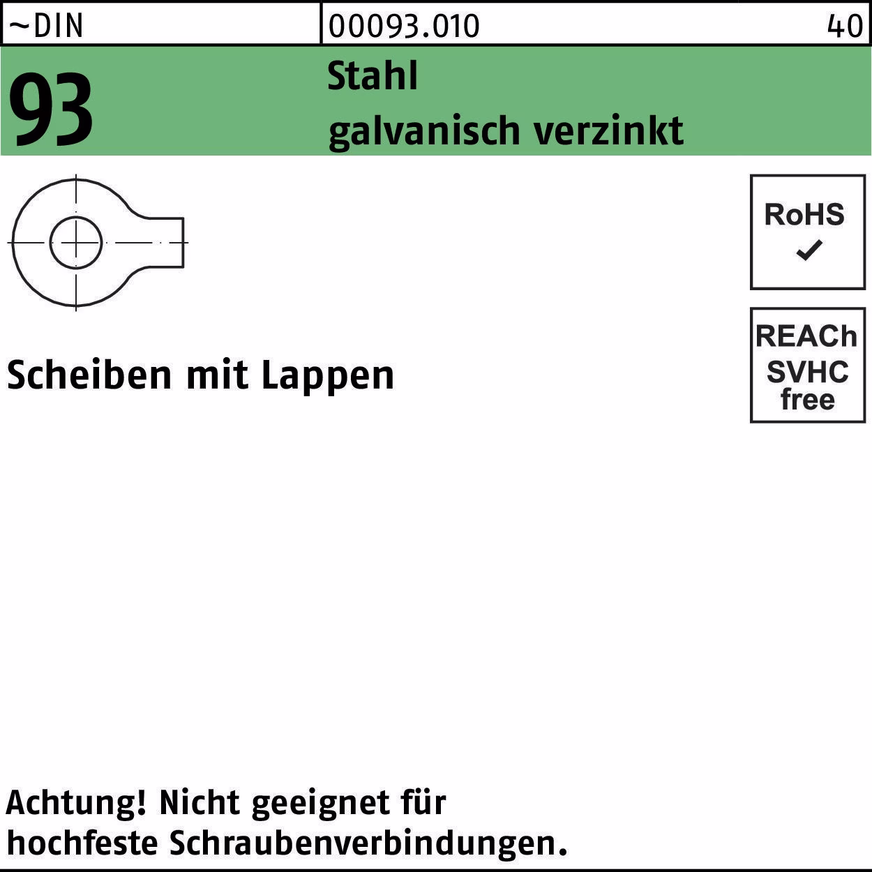 Unterlegscheibe DIN 93 Lappen 13 Stahl galv.verz. 500 Stück