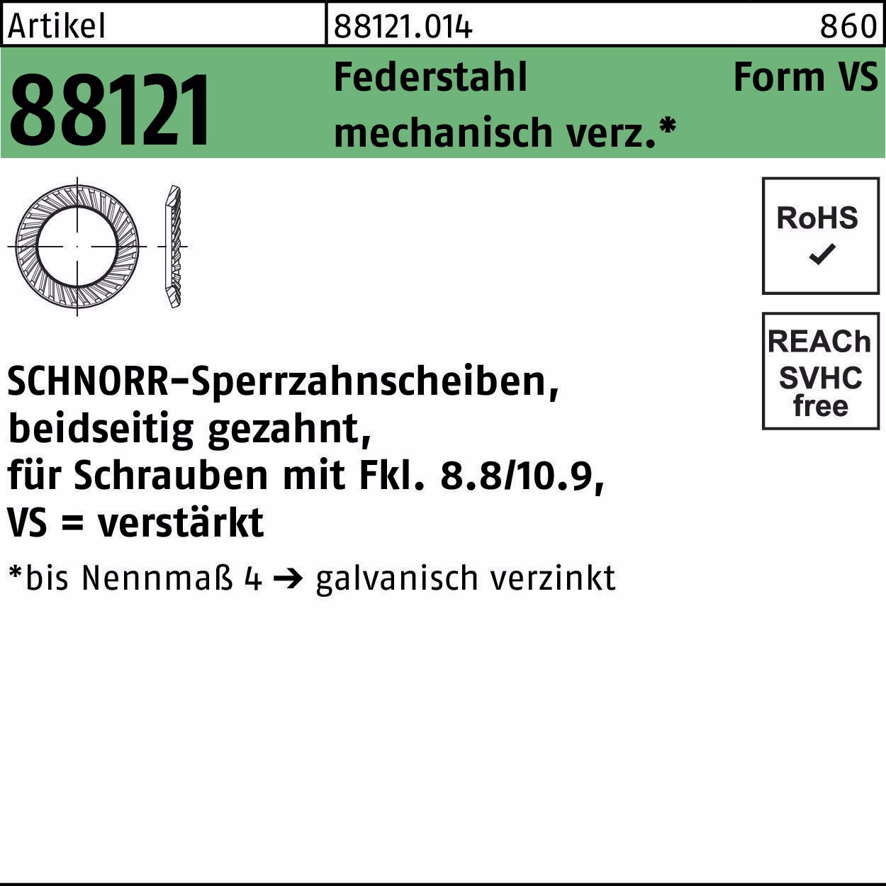 Sperrzahnscheibe R 88121 beids.gez. VS12x18x1,5 Federst.mech.verz. 500St