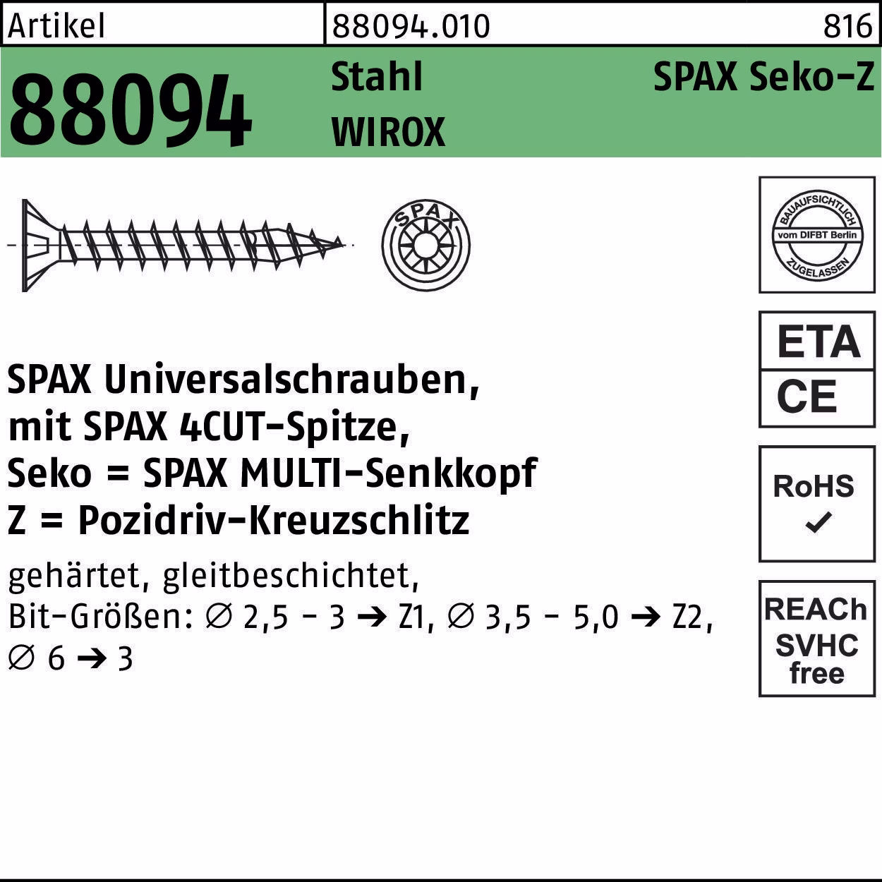 Schraube R 88094 SEKO Spitze/PZ