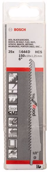 Säbelsägeblatt S 644 D L.150mm B.19mm TPI 6 4,3mm 25 St./Karte