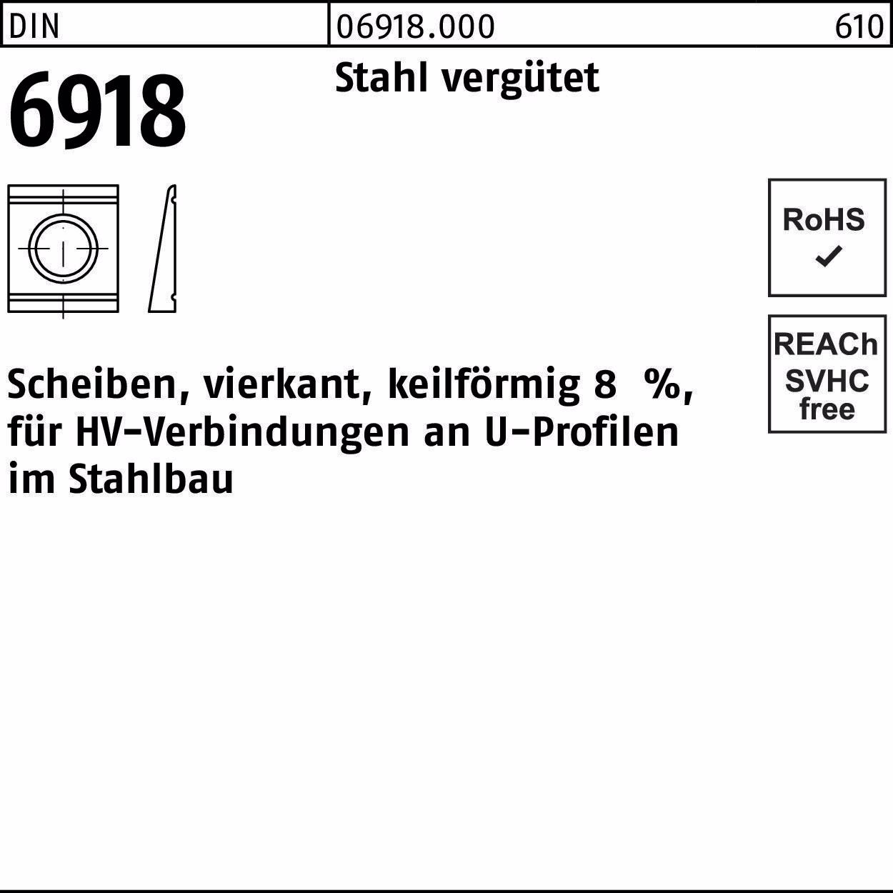 Unterlegscheibe DIN 6918 ÜH vierkant keilförmig Stahl C45