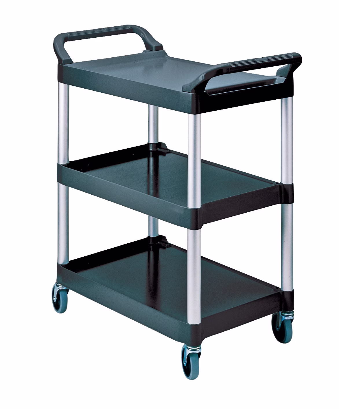 Tischwagen 3 Ladeflächen L560xB450mm schwarz/alusilber Trgf.90kg