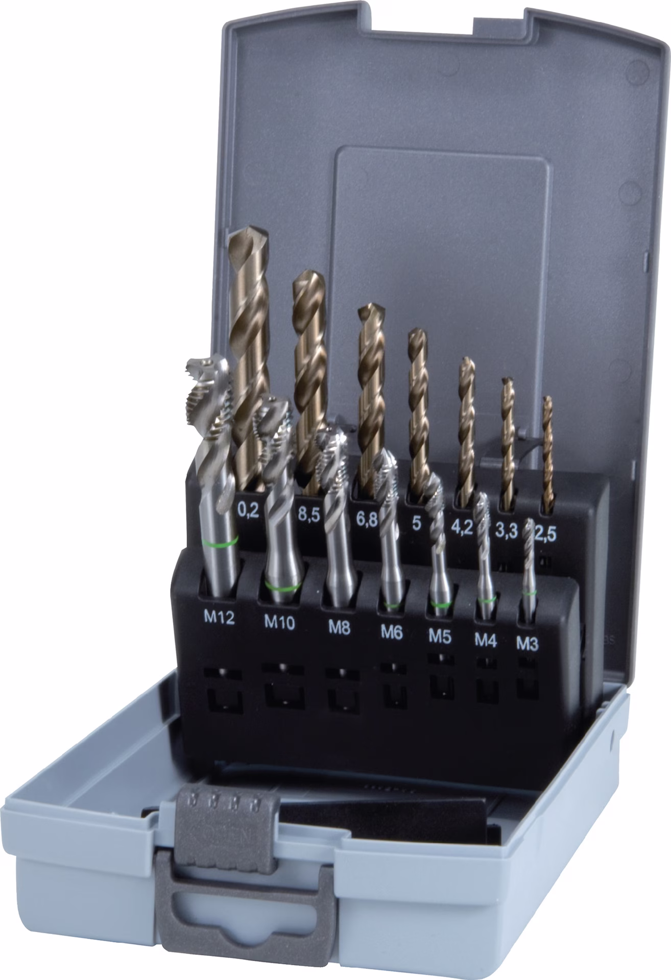 Maschinengewindebohrerset DIN 371/376 C M3-M12 14tlg.HSS-Co5 Ku.-Kass