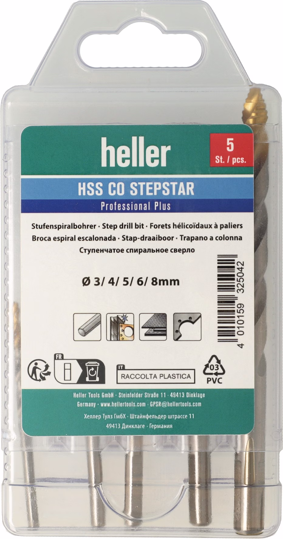 Metallbohrer-Set DIN 338 Stepstar D.3-8 HSS-Co TiN 5-tlg.Multibox