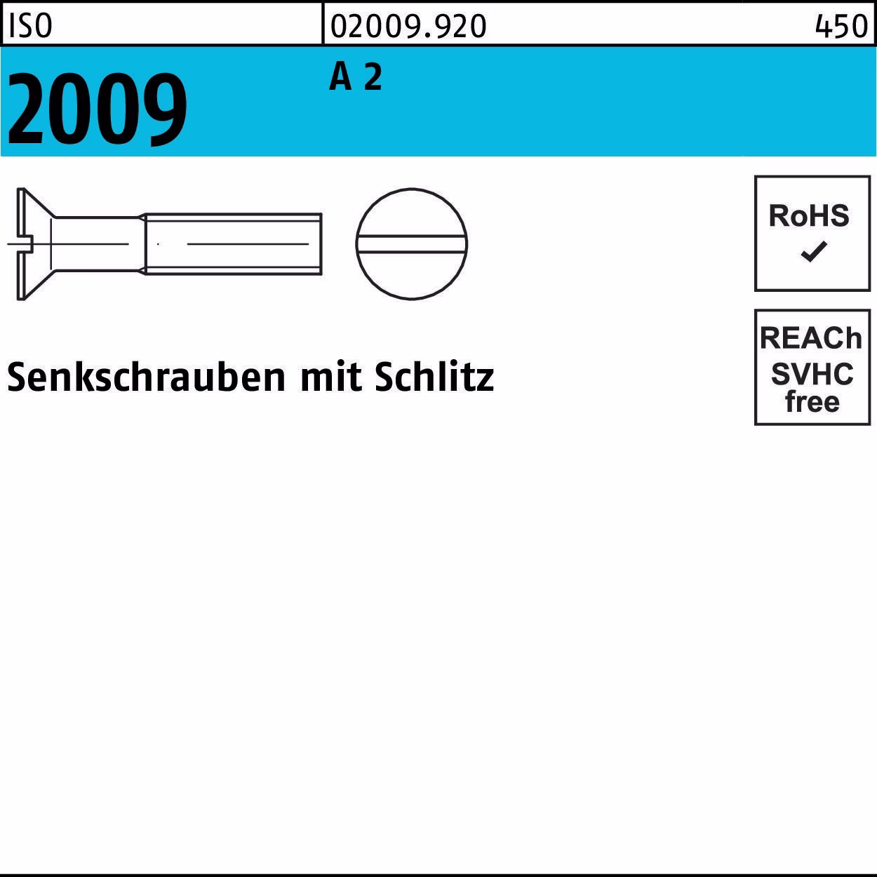 Senkschraube ISO 2009 Schlitz M6x 35 A 2 50 Stück