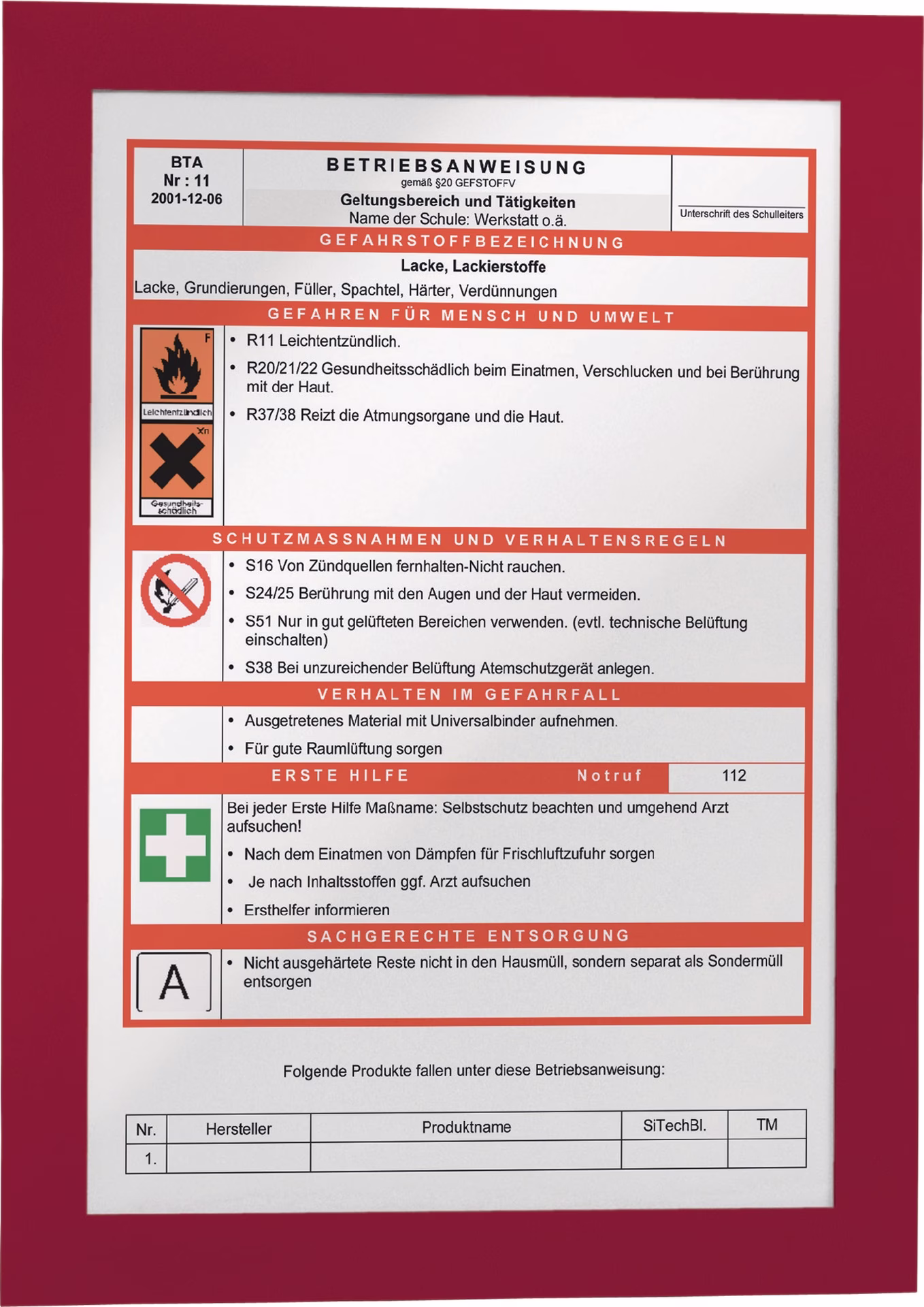 Magnetrahmen DIN A4 rot selbstklebende Rückenfolie 2 St./VE