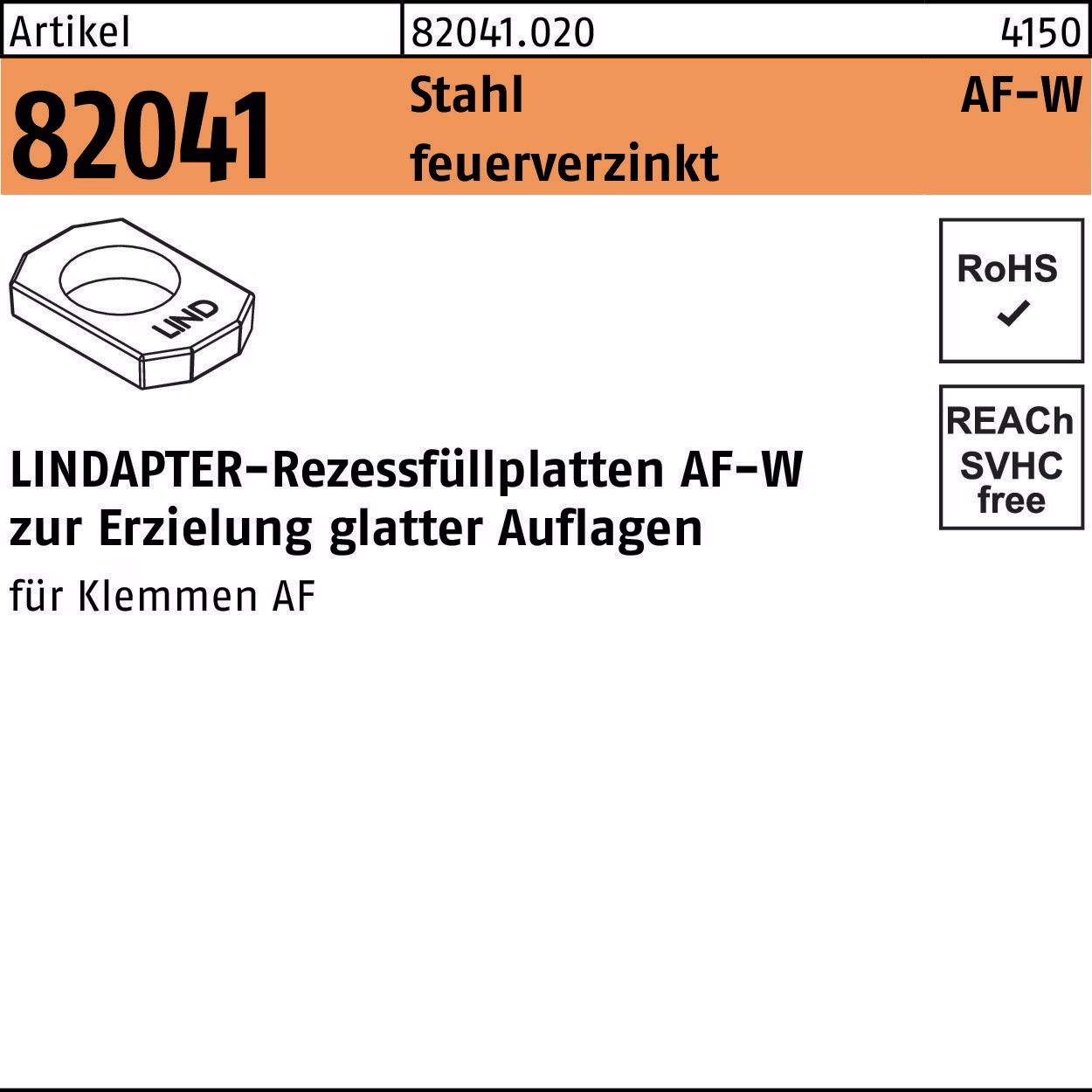 Rezessfüllplatte R 82041 AFW Stahl feuerverz. 1
