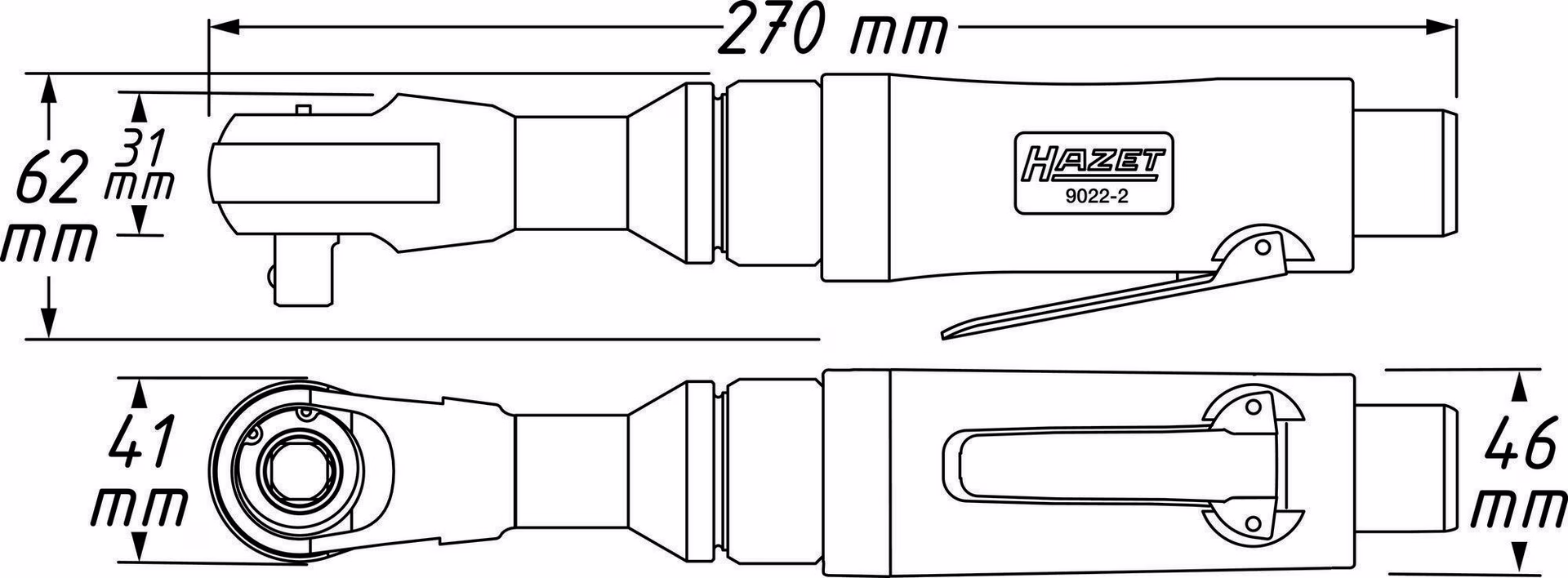 Druckluftratschenschrauber 9022-2 12,5mm (1/2Zoll) A4-kt.70 Nm