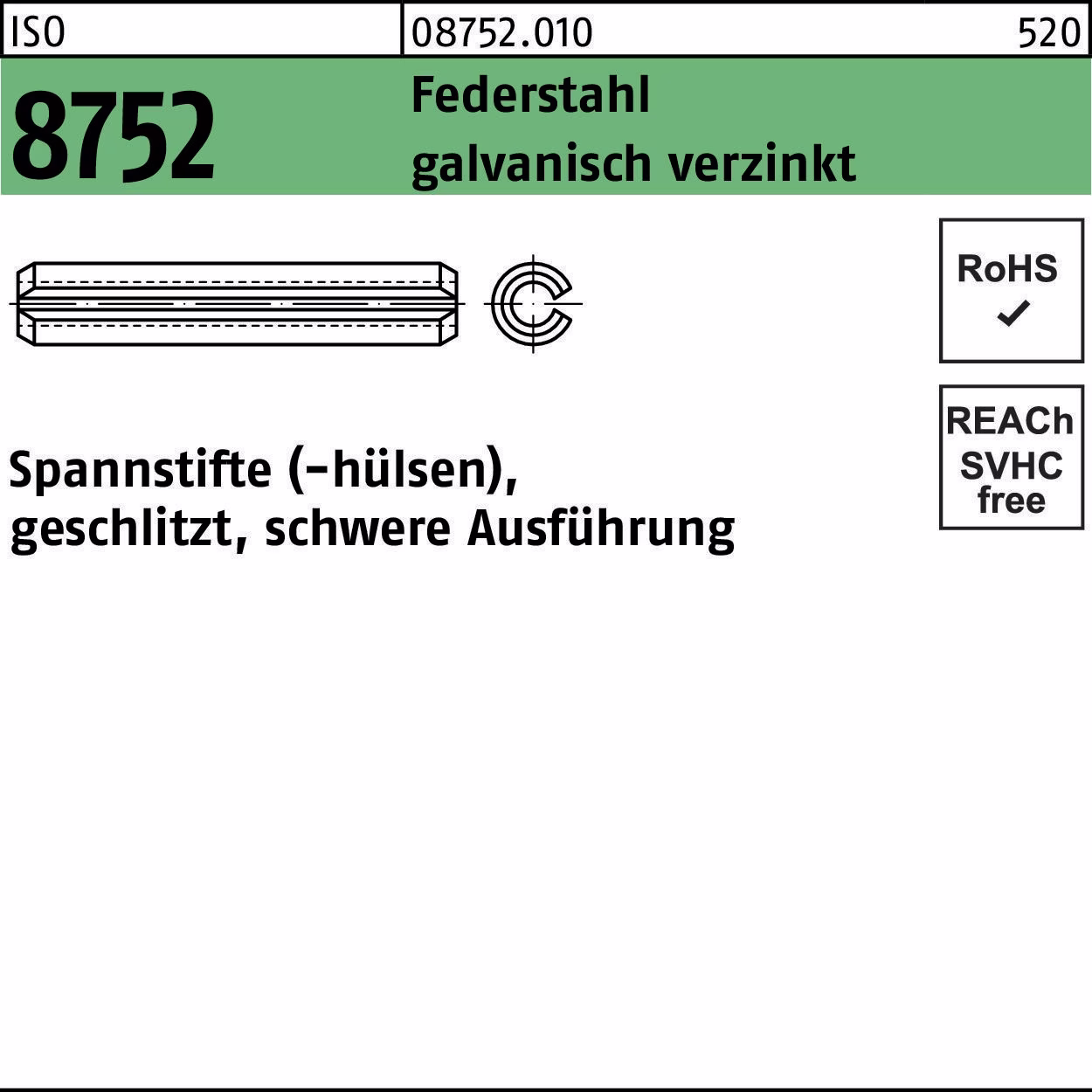 Spannstift ISO 8752 geschlitzt Federstahl galv.verz. schwere Ausf.