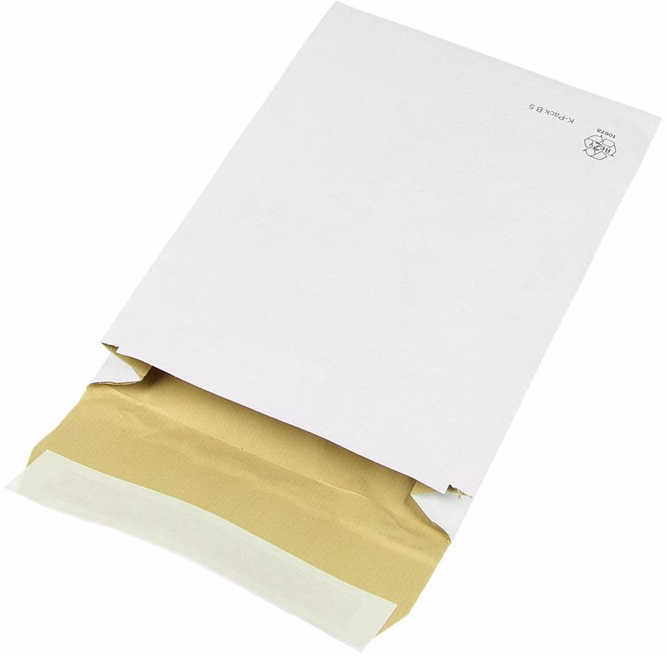 Polsterversandtasche K-Pack Maße 176x250mm Falte 50mm B5 weiß Haftleimstreifen