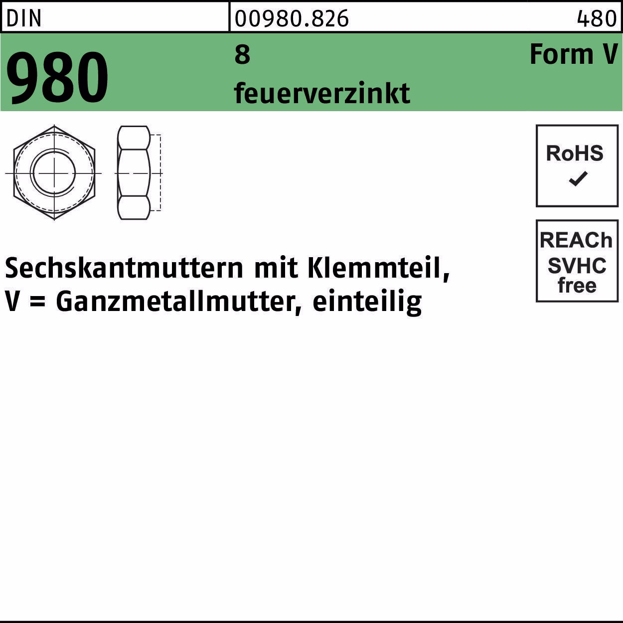 Sechskantmutter DIN 980 Klemmteil V 8 feuerverz.