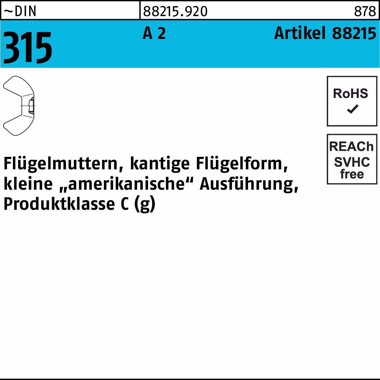 Flügelmutter R 88215 M10 A 2 100 Stück