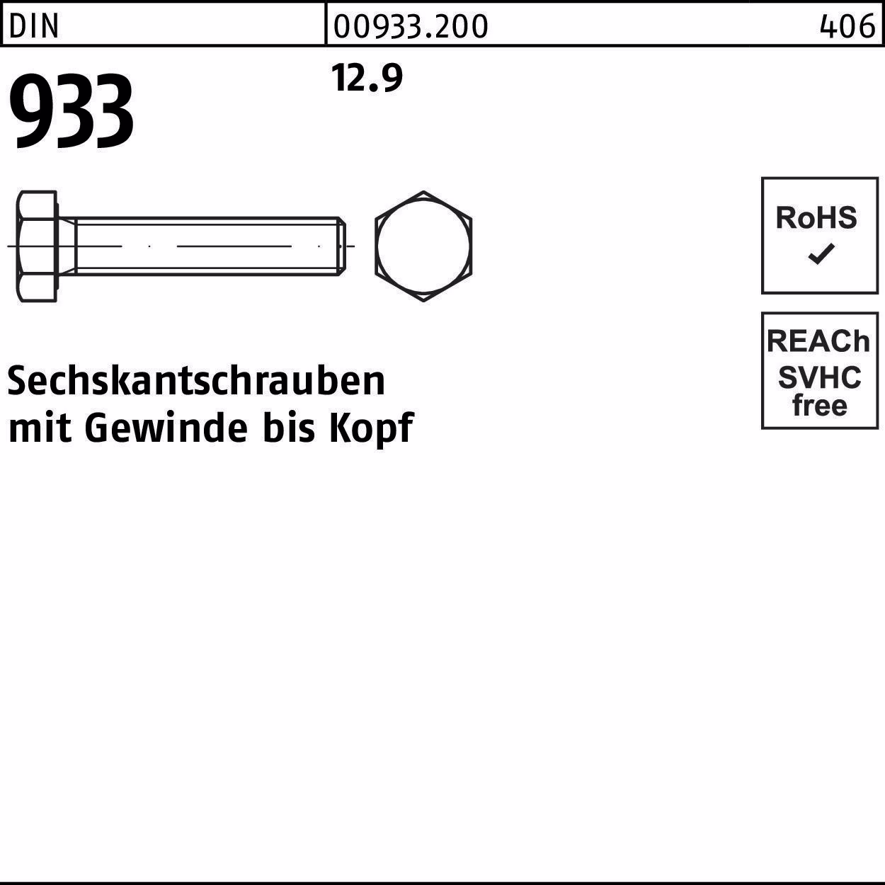 Sechskantschraube DIN 933 VG 12.9