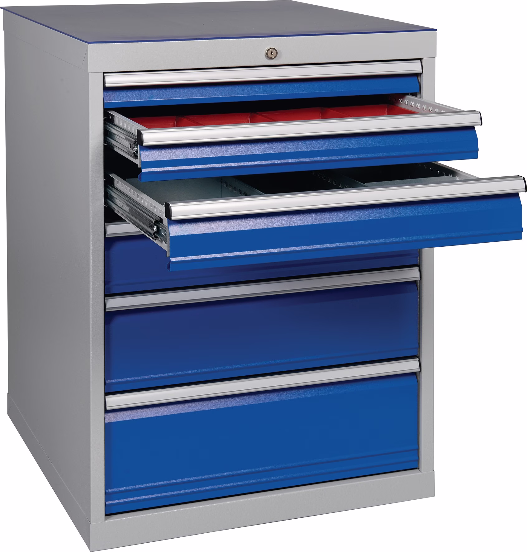 Schubladenschrank H1019xB705xT736mm lichtgrau/signalblau 6 Schubl