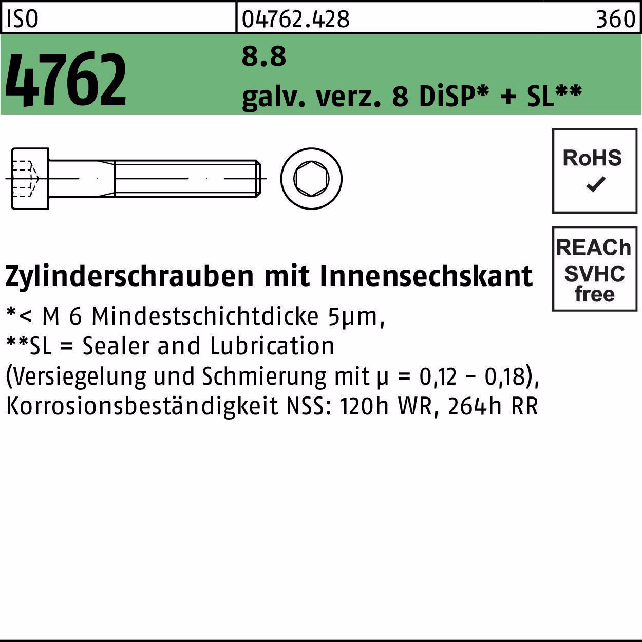 Zylinderschraube ISO 4762 Innen-6kt