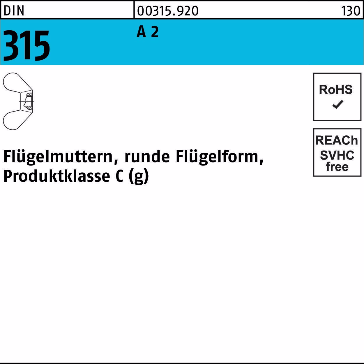 Flügelmutter DIN 315 runde FormM4 A 2 50 Stück