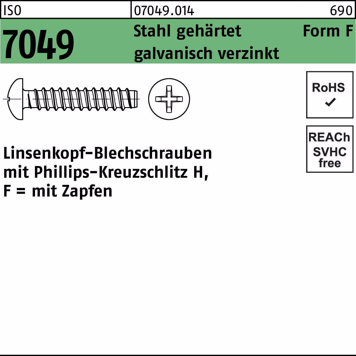 Blechschraube ISO 7049 LIKO Zapfen/PH F 4,8x25-H Stahl geh.galv.verz. 500St.