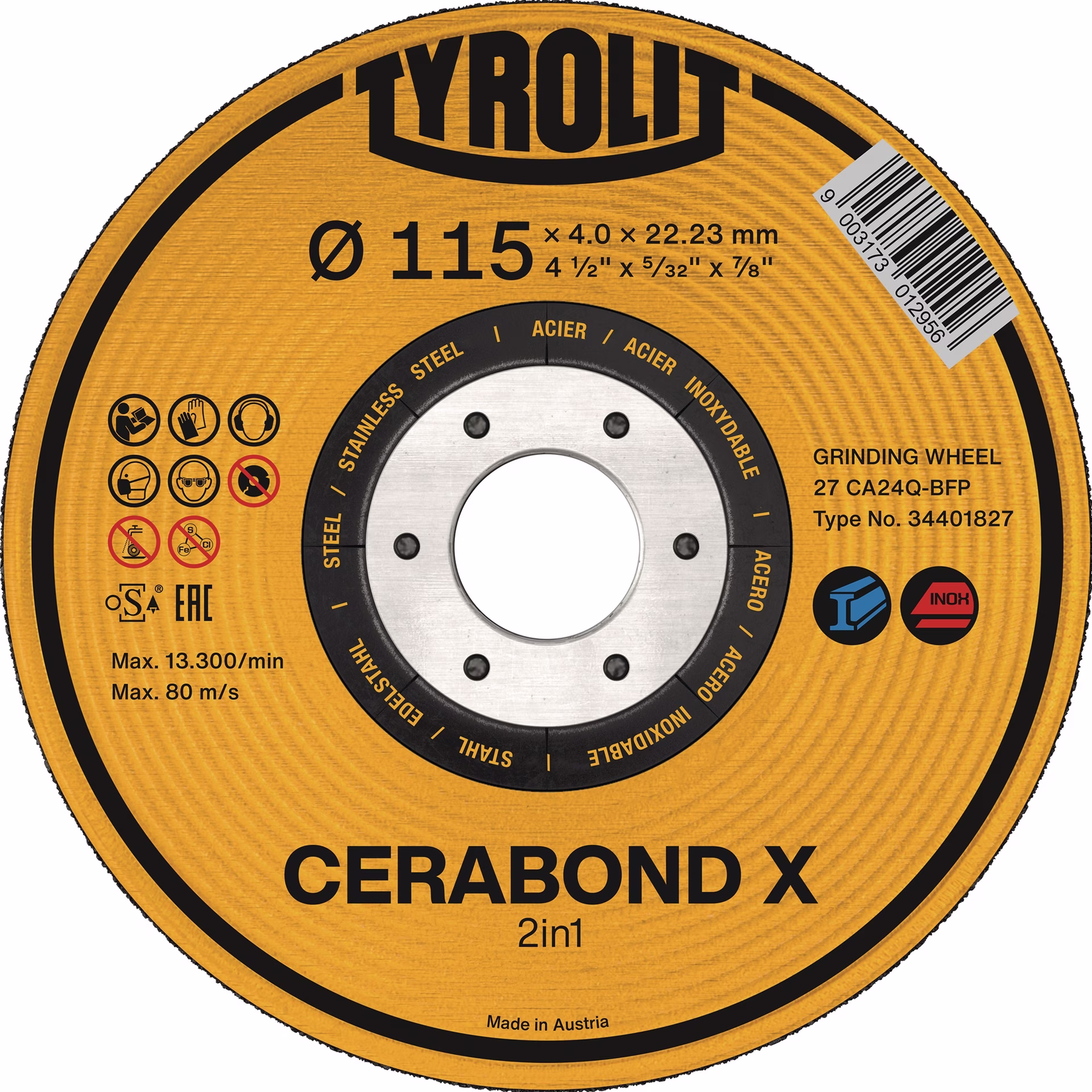 Schruppscheibe CERABOND X D178xS7mm K.24 gekr.INOX/Stahl Bohr.22,23mm