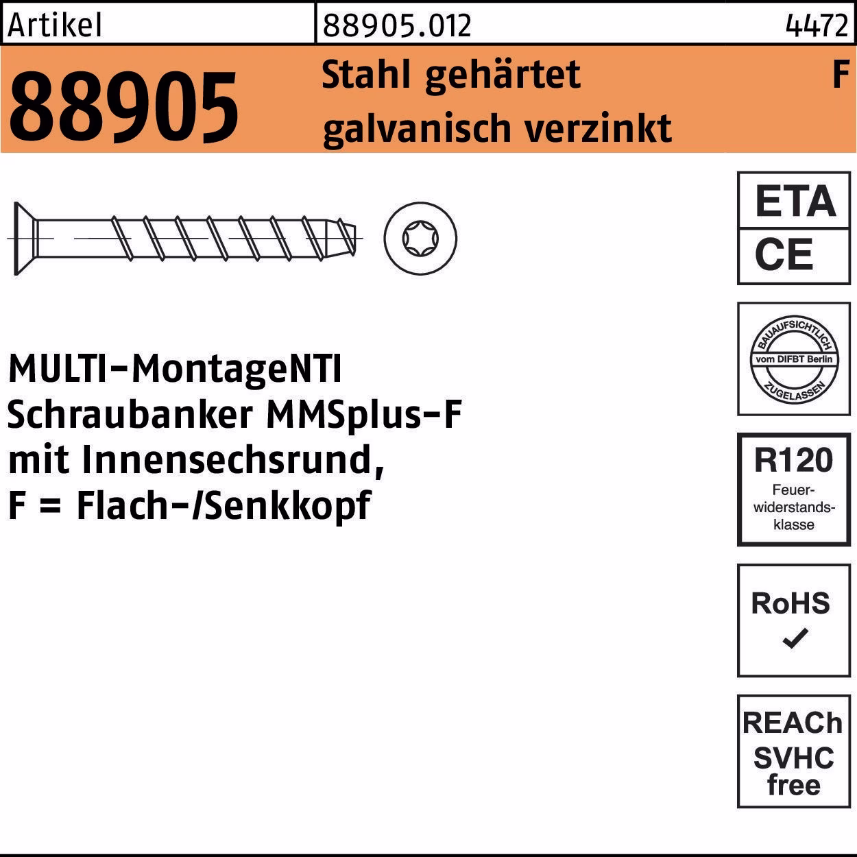 Schraubanker R 88905 MULTI-MONTI MMSplus-F Stahl gehärtet galvanisch verzinkt HECO