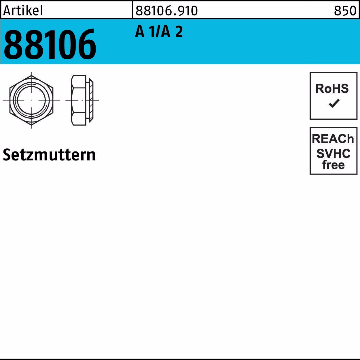 Setzmutter R 88106 M12/2,9 A 1/A 2 50 Stück