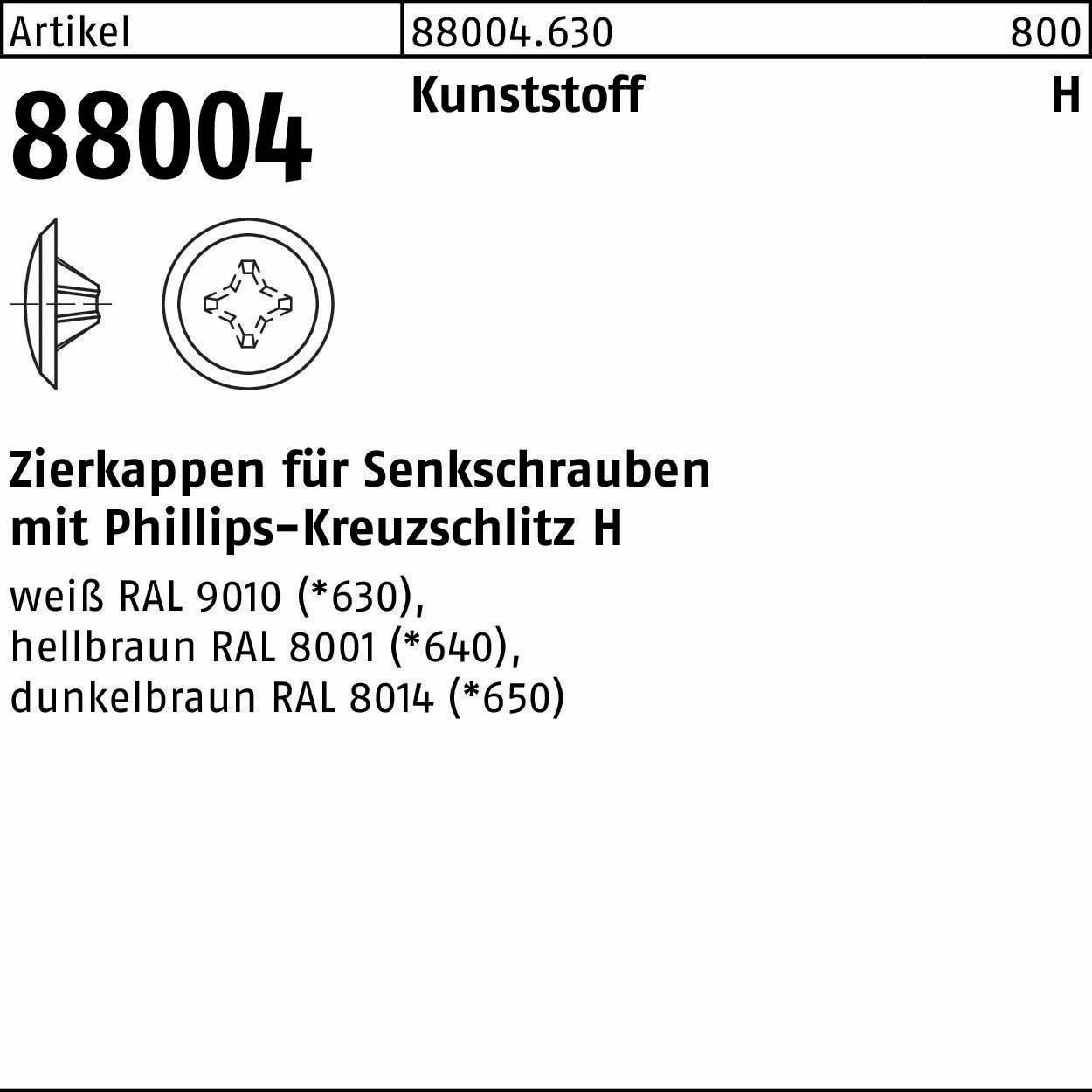 Zierkappe R 88004 f.Kreuzschlitz-PH 2 x 12 / 3,5-5 1000 Stück REYHER