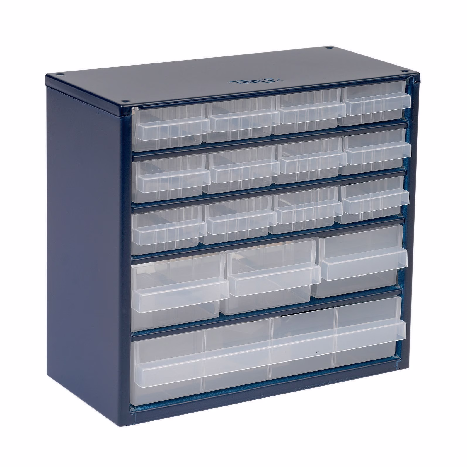 Kleinteilemagazin B.306xT.150xH.282mm Stahlblech dkl.-blau/transp./Schubl.a.PP
