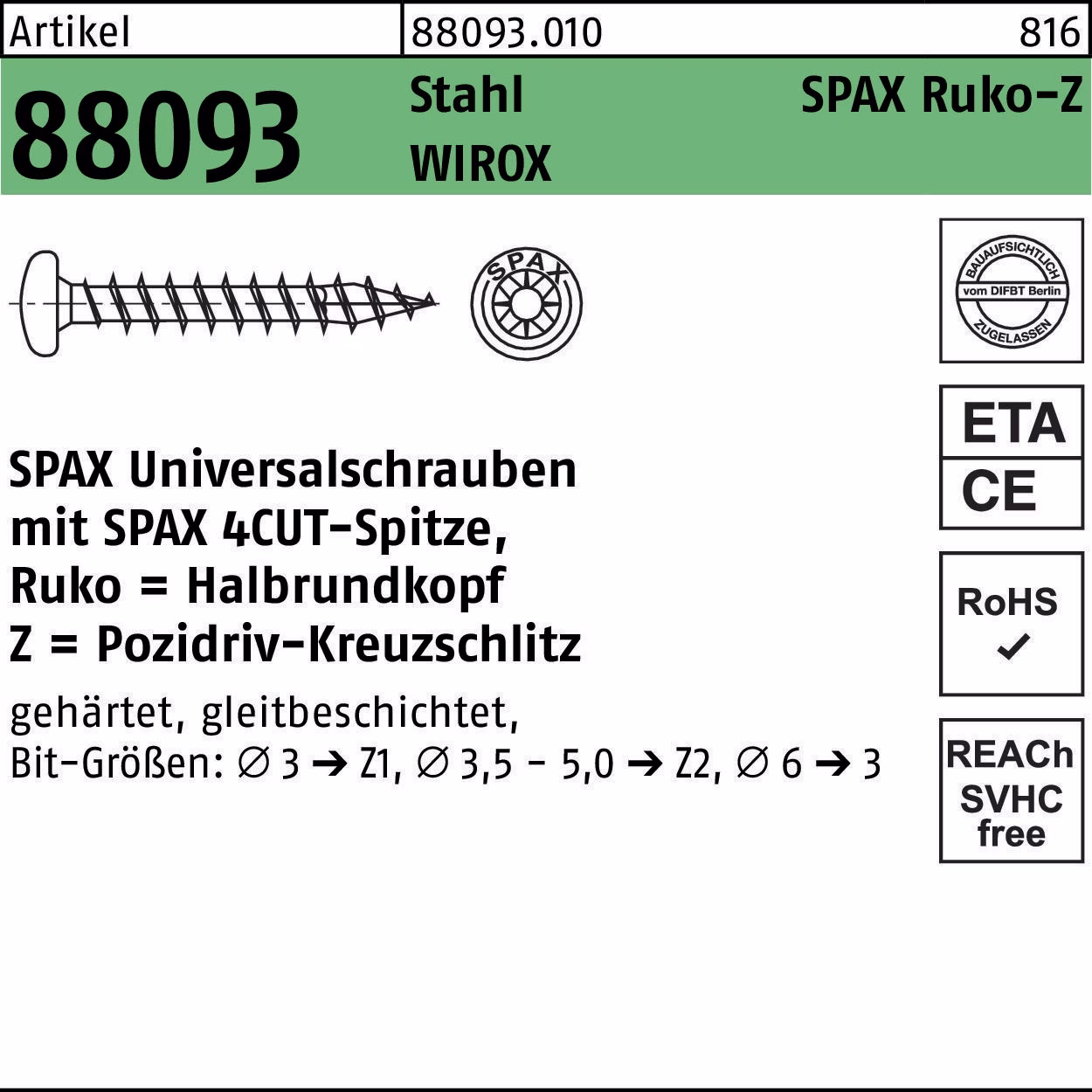 Schraube R 88093 Ruko Spitze/PZ 4,5x35/32-Z Stahl galv.verz. WIROX 500St