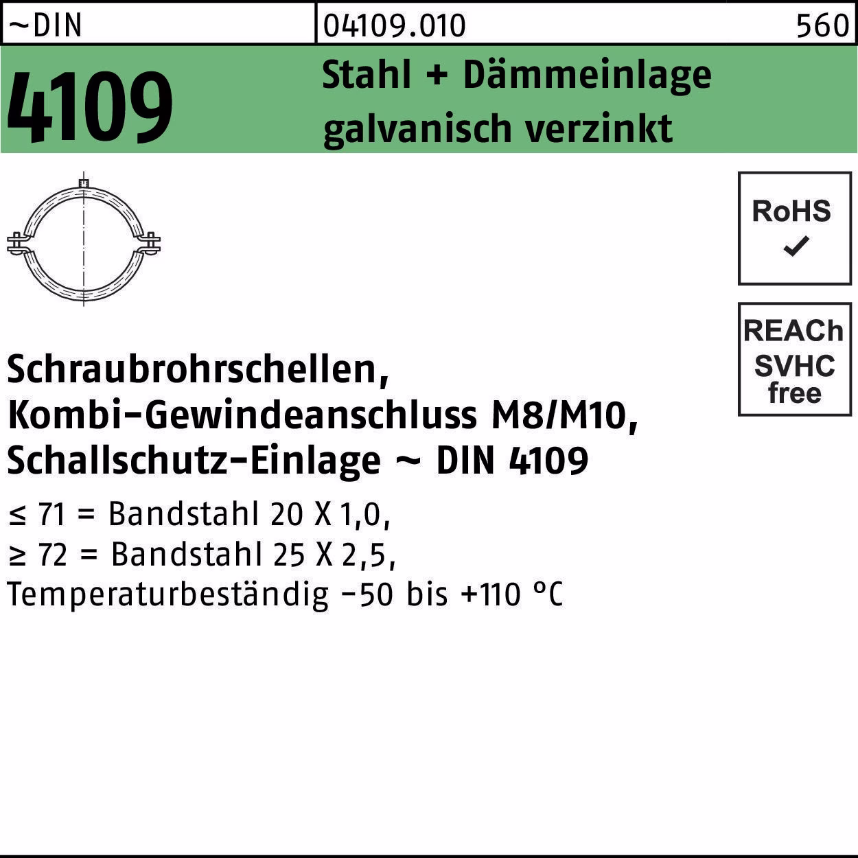 Schraubrohrschelle DIN 4109 M8/M10 Stahl+Dämmeinlage galv.verz.