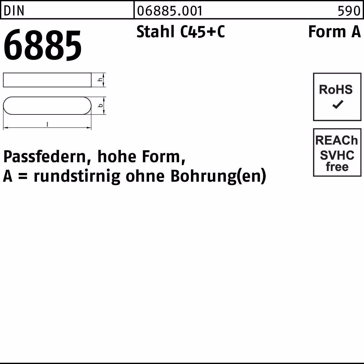Passfeder DIN 6885 rundstirnig/o.Bohrung A