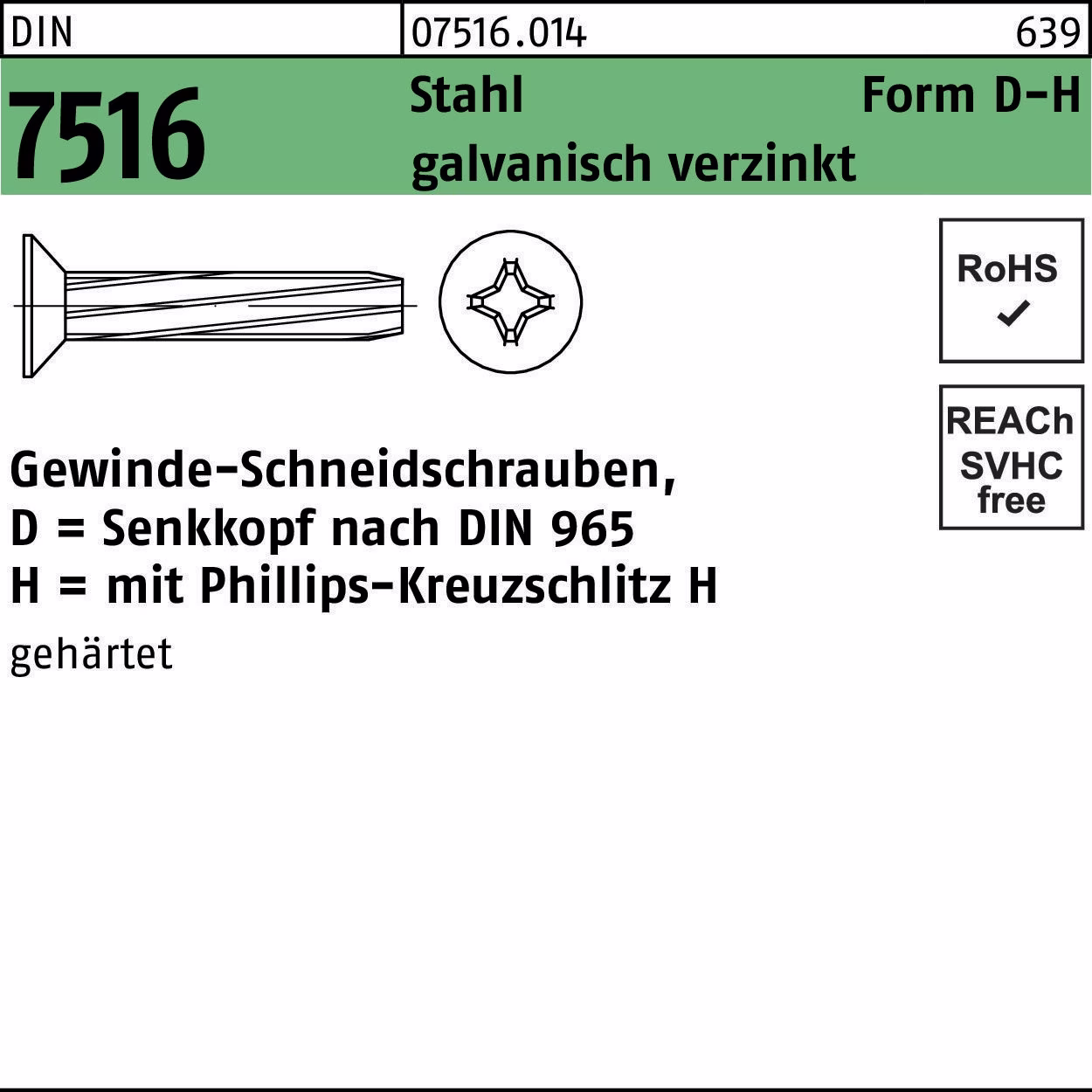 Gewindeschneidschraube DIN 7516 SEKO PH DM 8x16-H Stahl galv.verz. 100St.