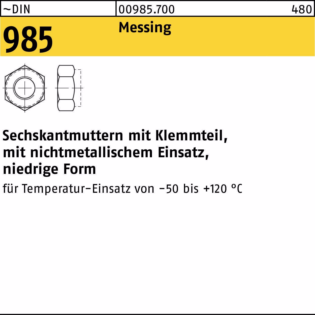 Sechskantmutter DIN 985 Klemmteil Messing