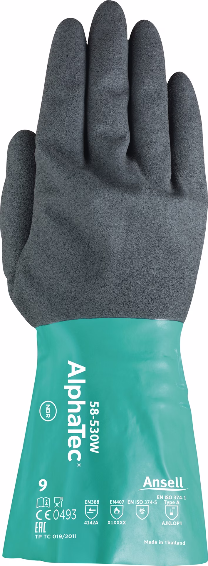 Chemiehandschuh Alpha-Tec 58-530W Gr.9 grün/grau EN 388,EN 374,EN 1149 Kat.III
