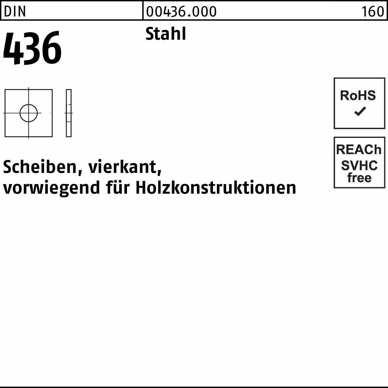 Unterlegscheibe DIN 436 vierkant 17,5x 50x 5 Stahl 50 Stück