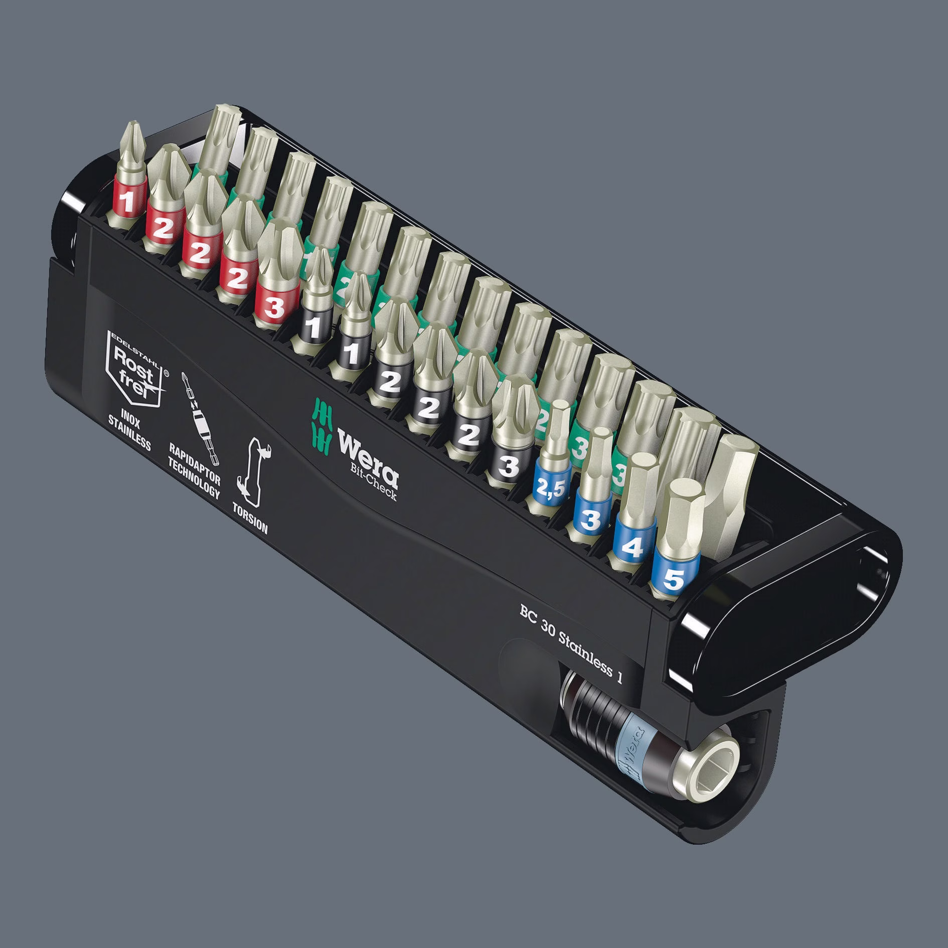 Edelstahlbitsortiment BC 30 Stainless 1 30-tlg.PH/PZD/T/6KT.Schnellw.Halter