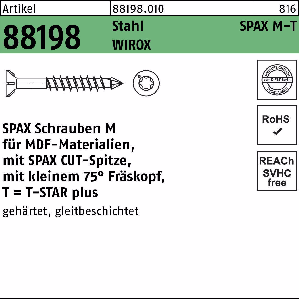 Schraube R 88198 Seko T-STAR Stahl galv.verz. WIROX