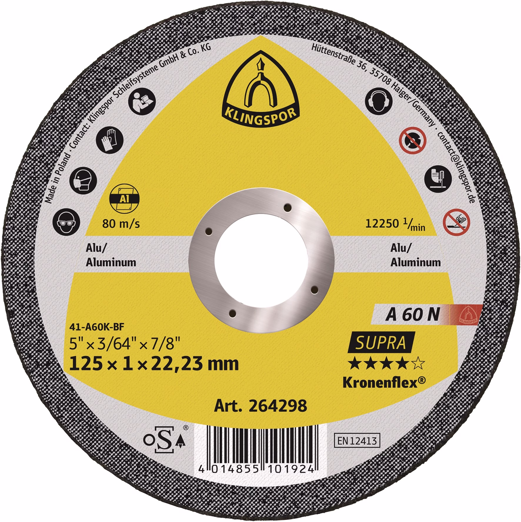 Trennscheibe A 60 N Supra Aluminium Bohrung 22,23 mm KLINGSPOR