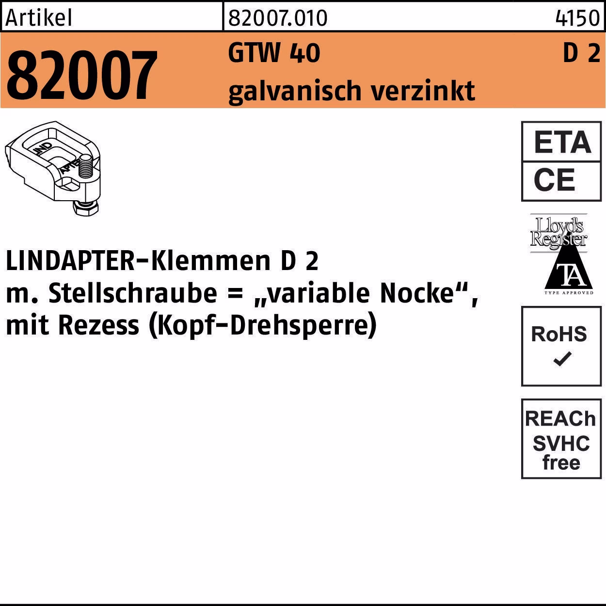 Klemmen R 82007 GTW 40 D2 - galv.verz. 1